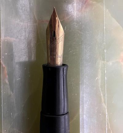 Art Deco Onyx Blotter with Bronze Elk Statue and Fountain Pens