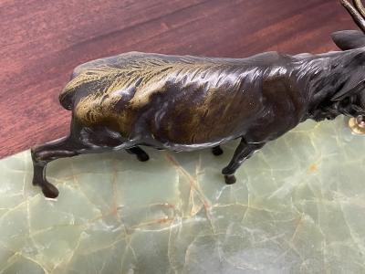 Art Deco Onyx Blotter with Bronze Elk Statue and Fountain Pens