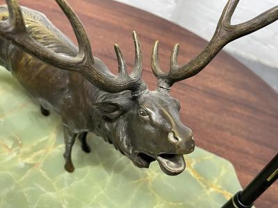 Art Deco Onyx Blotter with Bronze Elk Statue and Fountain Pens