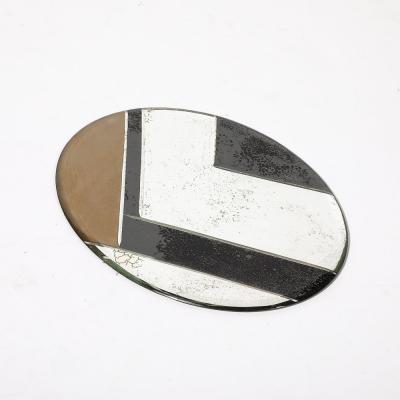 Art Deco Oval Geometric Eglomise Tray W Reversed Etched Antique Mirror Detail
