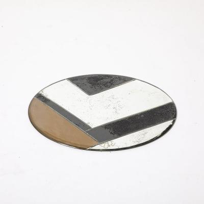 Art Deco Oval Geometric Eglomise Tray W Reversed Etched Antique Mirror Detail