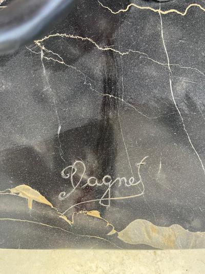 Art Deco Pair of Panthers Signed Plagnet Zinc Cast Marble France circa 1930