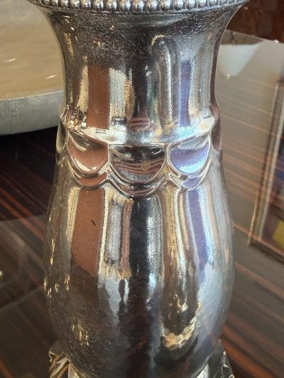 Art Deco Pair of Silver Plated and Portoro Marble Bases 1930