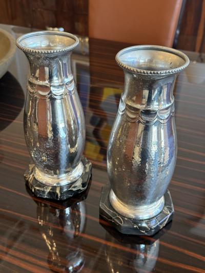 Art Deco Pair of Silver Plated and Portoro Marble Bases 1930