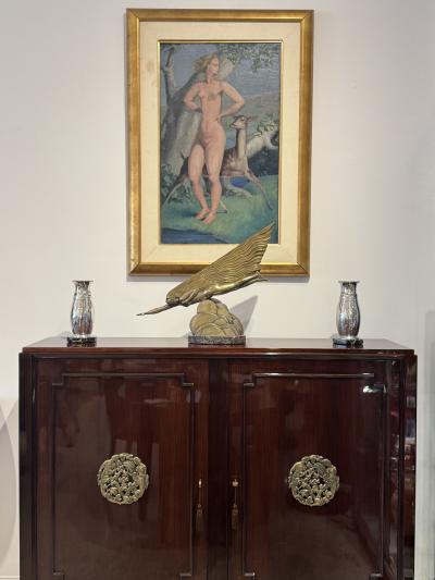 Art Deco Pair of Silver Plated and Portoro Marble Bases 1930