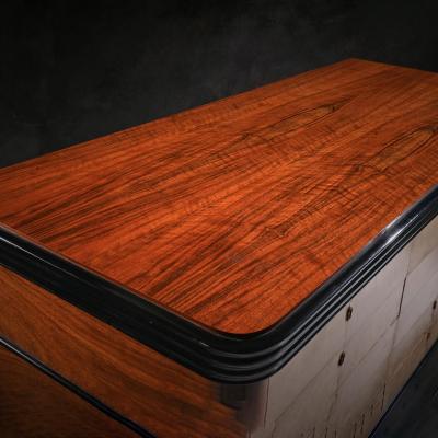 Art Deco Palisander Commode of Unusual Form With Parchment Covered Drawers