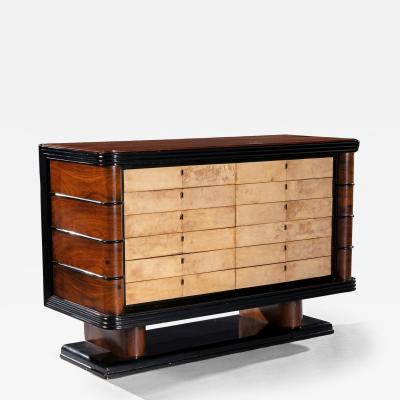 Art Deco Palisander Commode of Unusual Form With Parchment Covered Drawers