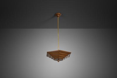 Art Deco Pendant Lamp with Wooden Shade Europe ca 1930s