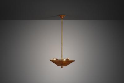 Art Deco Pendant Lamp with Wooden Shade Europe ca 1930s