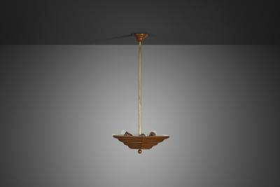 Art Deco Pendant Lamp with Wooden Shade Europe ca 1930s