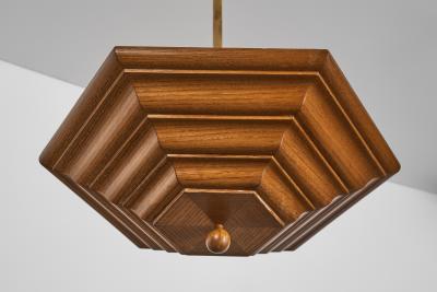 Art Deco Pendant Lamp with Wooden Shade Europe ca 1930s