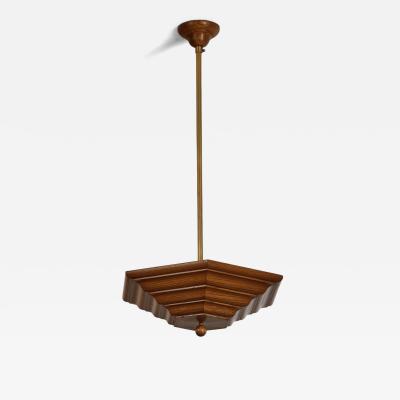 Art Deco Pendant Lamp with Wooden Shade Europe ca 1930s