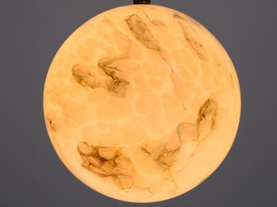 Art Deco Pendant in Brass and Marbled Glass De La Mar Theatre 1940s