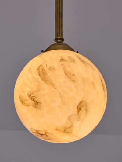 Art Deco Pendant in Brass and Marbled Glass De La Mar Theatre 1940s