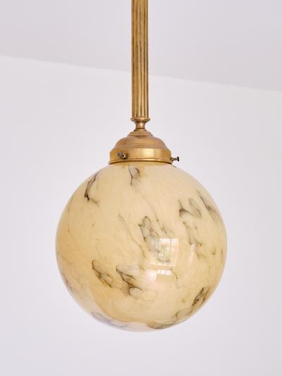 Art Deco Pendant in Brass and Marbled Glass De La Mar Theatre 1940s