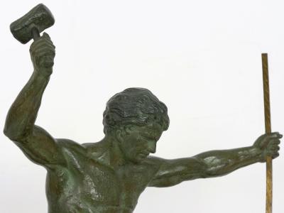 Art Deco Period Cold Painted Metal Sculpture of Man Hammering Bronze circa 1930s
