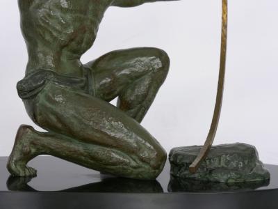 Art Deco Period Cold Painted Metal Sculpture of Man Hammering Bronze circa 1930s
