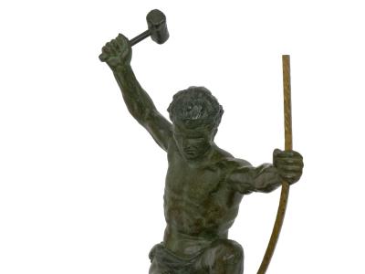 Art Deco Period Cold Painted Metal Sculpture of Man Hammering Bronze circa 1930s
