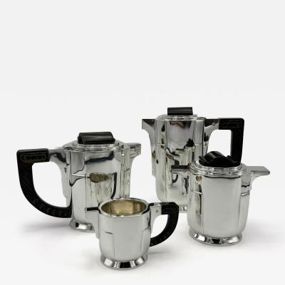 Art Deco Period Sterling Silver Five Piece Tea Coffee Service Belgium circa 1930