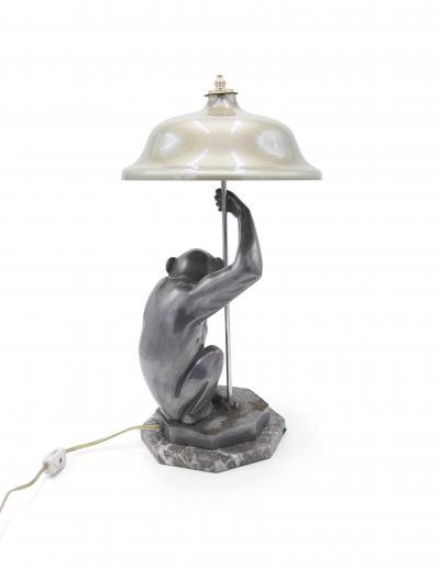 Art Deco Pewter Monkey Table Lamps