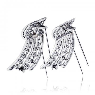 Art Deco Platinum 1930s 15 00cttw Diamond Double Clip Brooch