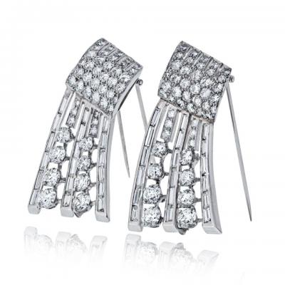Art Deco Platinum 1930s 15 00cttw Diamond Double Clip Brooch