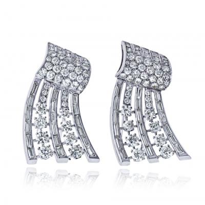 Art Deco Platinum 1930s 15 00cttw Diamond Double Clip Brooch