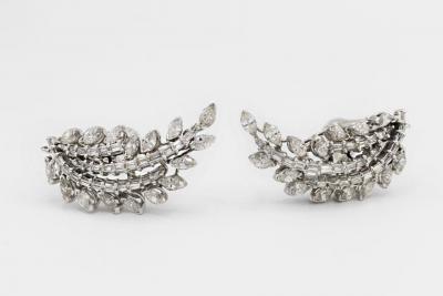 Art Deco Platinum Diamond 10 00cttw Leaf Earrings