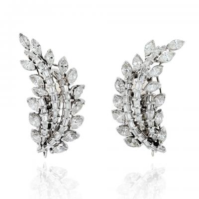 Art Deco Platinum Diamond 10 00cttw Leaf Earrings