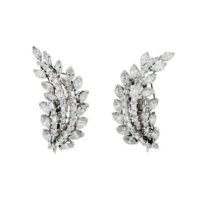 Art Deco Platinum Diamond 10 00cttw Leaf Earrings