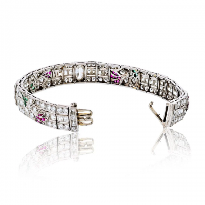 Art Deco Platinum Diamond Ruby Emerald And Onyx Bracelet