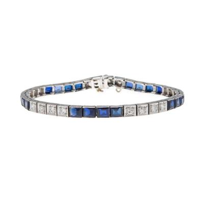 Art Deco Platinum Diamond Sapphire Line Bracelet
