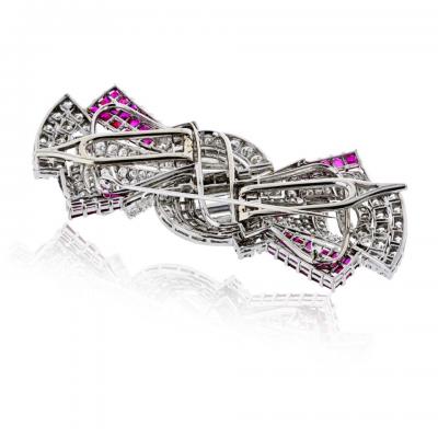 Art Deco Platinum Double Clip Diamond And Ruby Brooch
