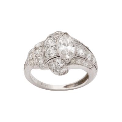 Art Deco Platinum Marquise Diamond Cocktail Ring