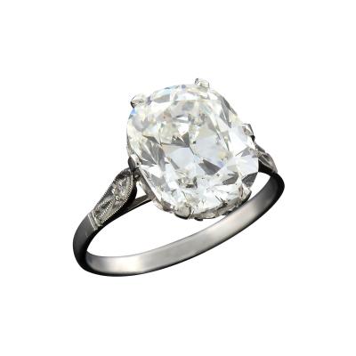 Art Deco Platinum Old Mine Cushion Cut Diamond Engagement Ring 5 63ct Center