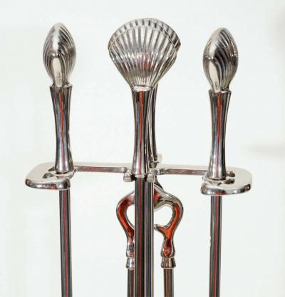 Art Deco Polished Nickel Shell Firetools