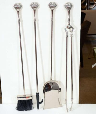 Art Deco Polished Nickel Shell Firetools