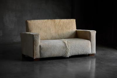 Art Deco Pony Hide Two Seater Sofa France 1930s