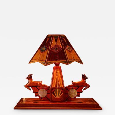 Art Deco Rare and Stylish Inlaid Wooden Table Lamp