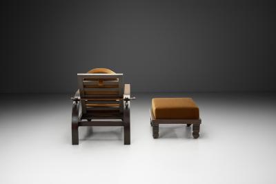 Art Deco Reclining Lounge Chair with Footstool Europe 1930s