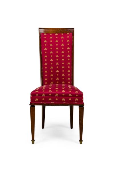 Art Deco Red Upholstered Seat and High Back Dining Chairs