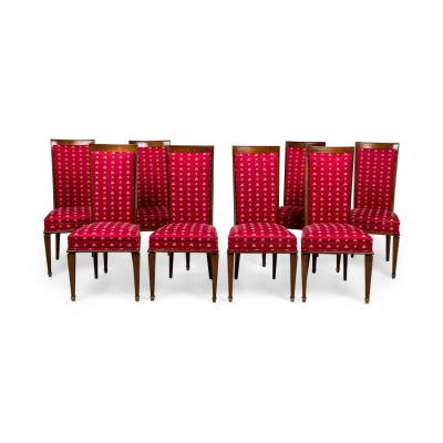 Art Deco Red Upholstered Seat and High Back Dining Chairs