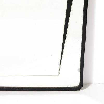 Art Deco Reversed Eglomise Geometric Etched Mirror with Black Lacquer Detailing