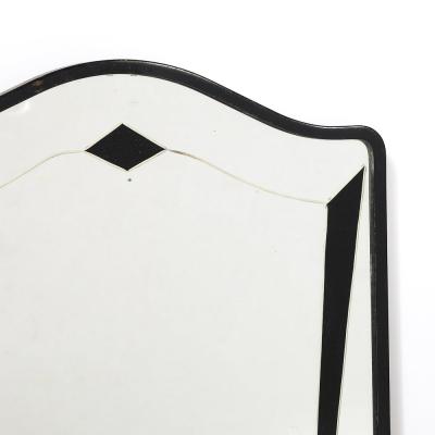 Art Deco Reversed Eglomise Geometric Etched Mirror with Black Lacquer Detailing