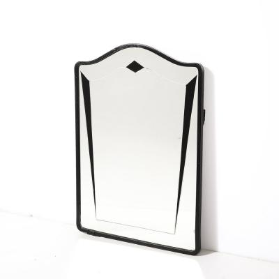 Art Deco Reversed Eglomise Geometric Etched Mirror with Black Lacquer Detailing