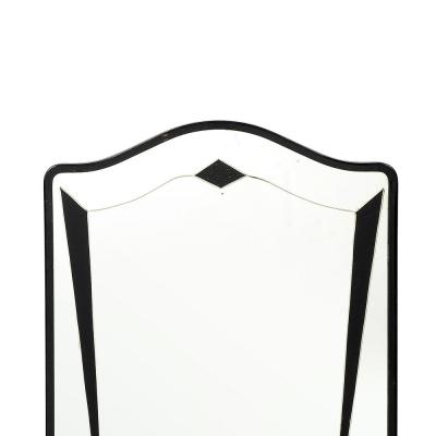Art Deco Reversed Eglomise Geometric Etched Mirror with Black Lacquer Detailing