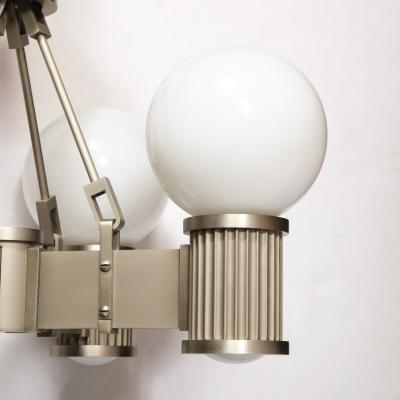 Art Deco Revival Four Arm Brushed Nickel Frosted Glass Chandelier