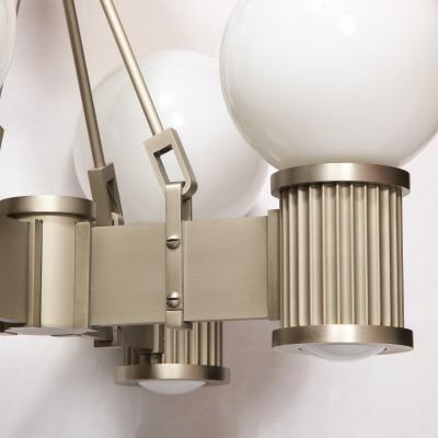 Art Deco Revival Four Arm Brushed Nickel Frosted Glass Chandelier