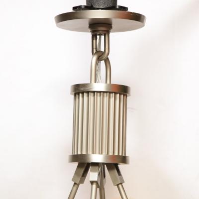 Art Deco Revival Four Arm Brushed Nickel Frosted Glass Chandelier