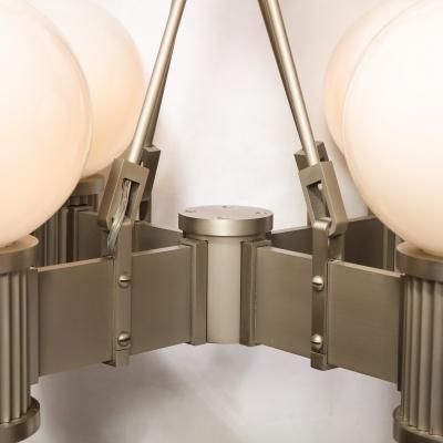 Art Deco Revival Four Arm Brushed Nickel Frosted Glass Chandelier